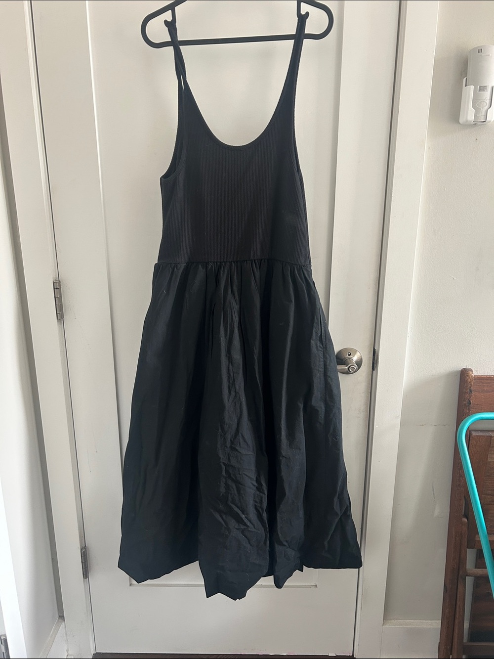 J. Crew Black Ribbed-Bodice full bottom Maxi dress with bubble hem